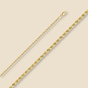 14K Yellow Gold 1.9mm Solid Rope Chain Necklace